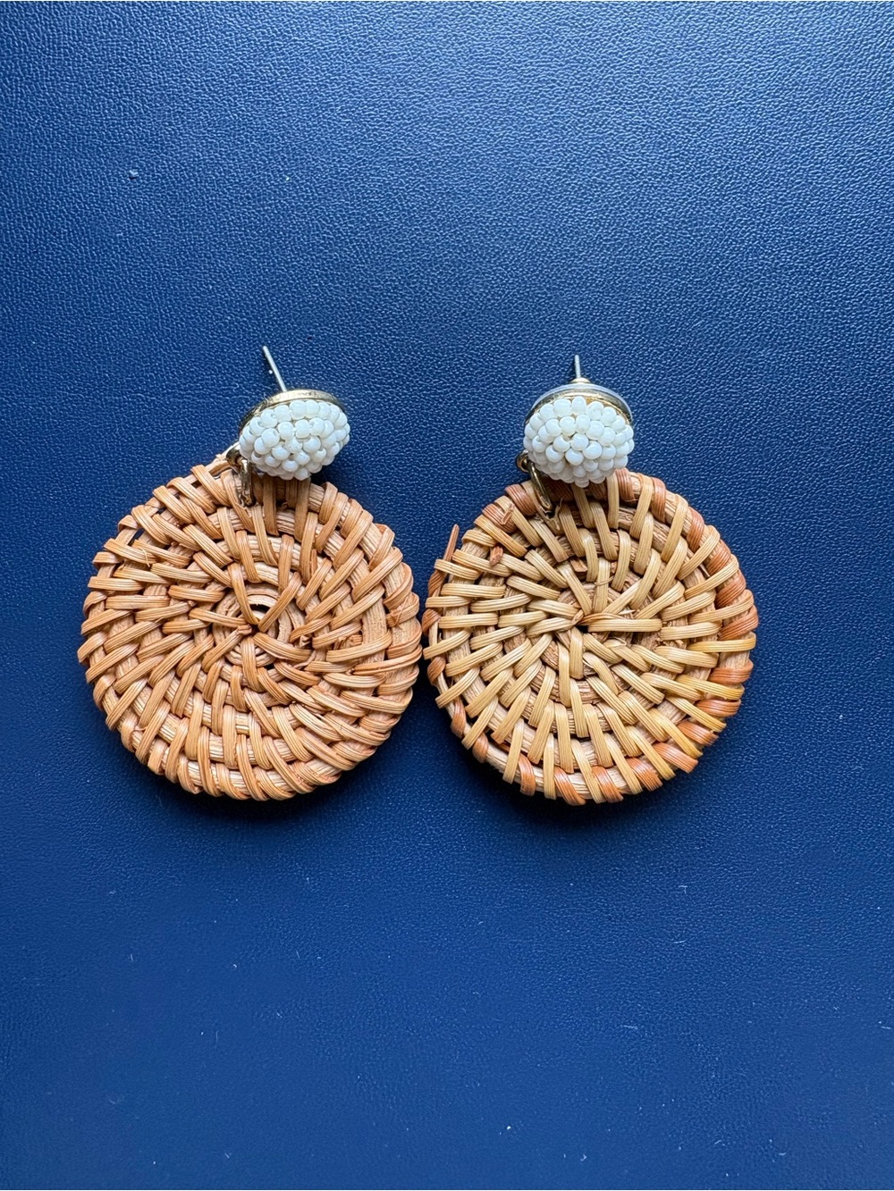 J.Crew Factory Raffia Disc Drop Earrings | Beaded Stud | Coastal Summer
